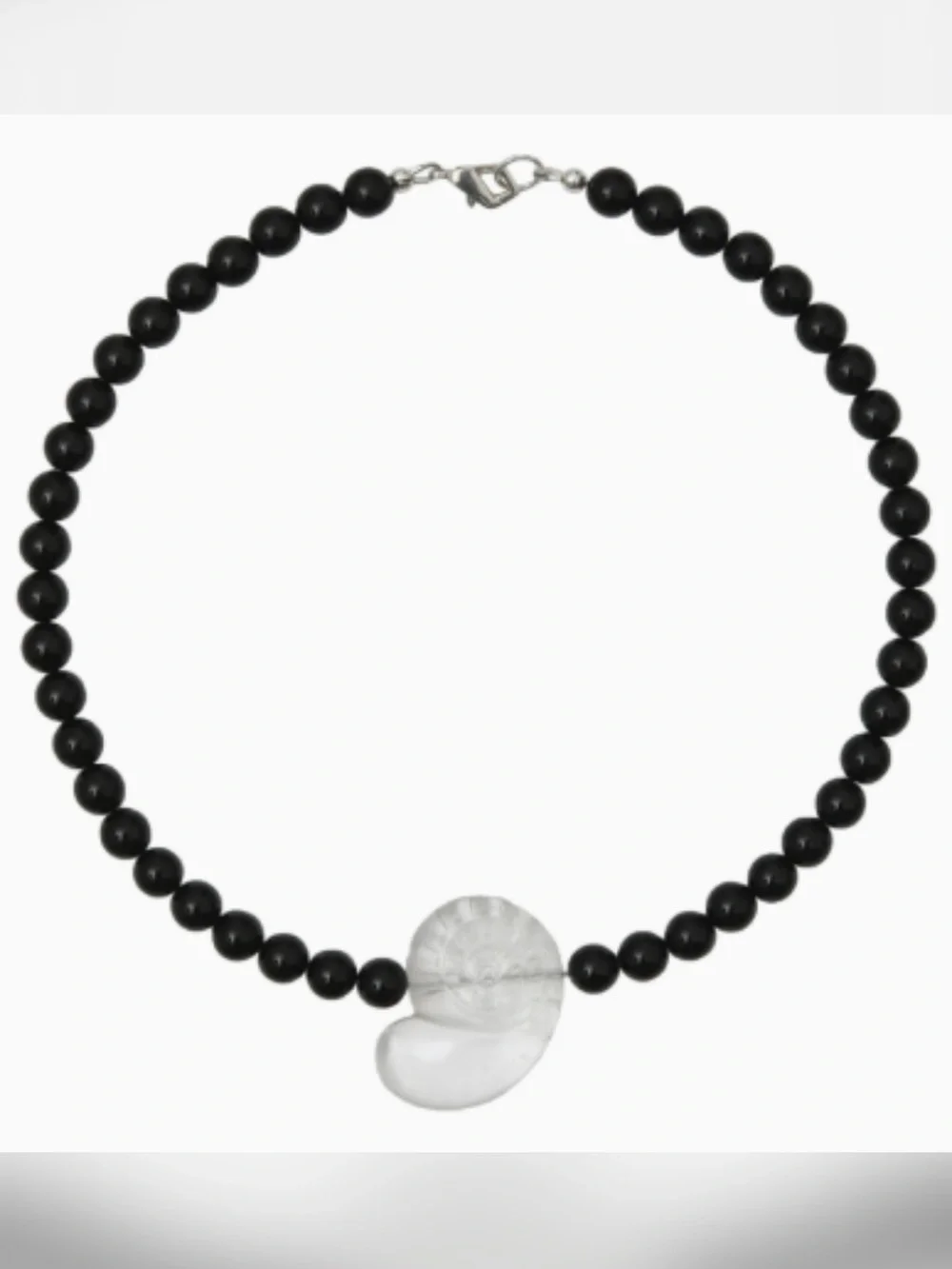 Black Beaded Necklace with Clear Shell Accent